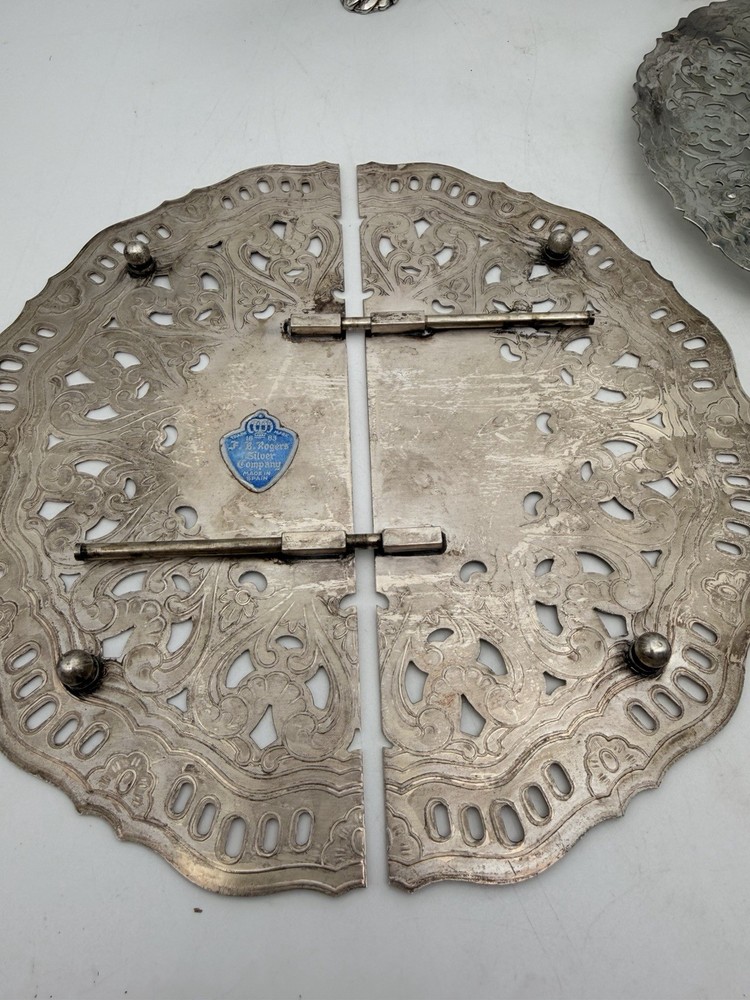 Vintage Silverplate Serving Lot FB Rogers Trays Expandable Trivet Italy Spain