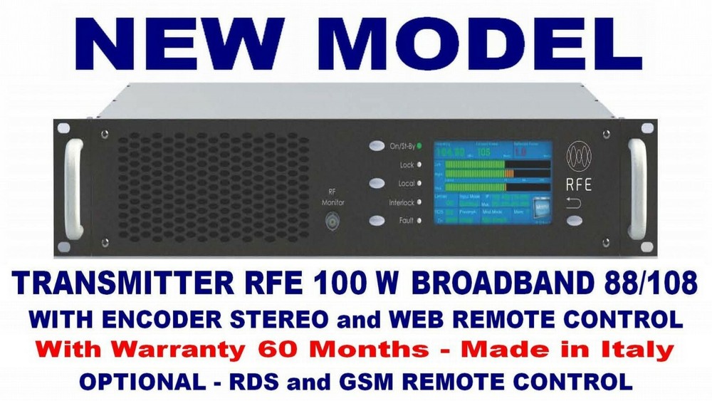Broadcast Professional 100w FM stereo Transmitter Wide Band 88 108 Mhz - NEW