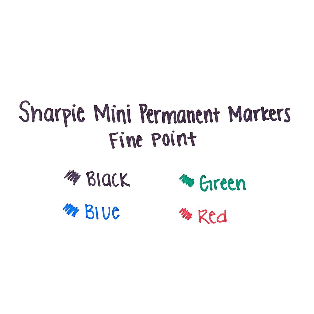 Mini Permanent Markers, Fine Point, Assorted Colors, 4 Pack