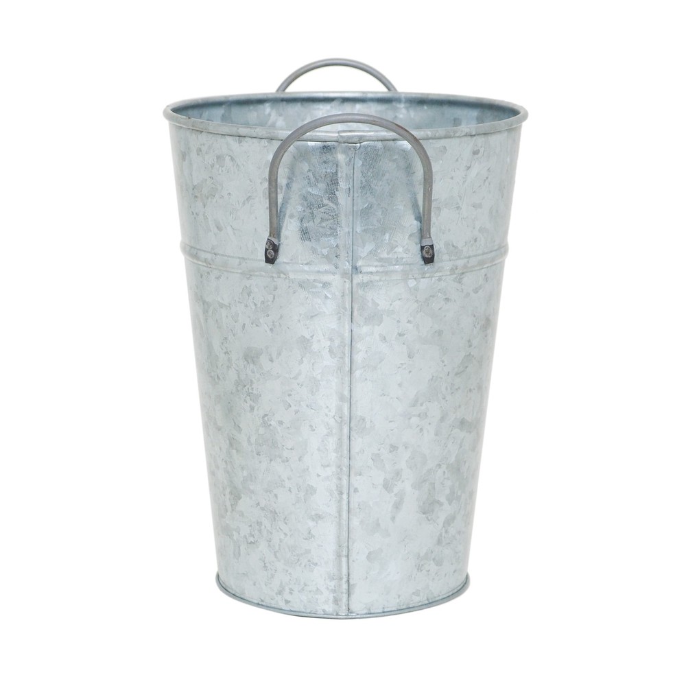 (2 pack Metal Bucket Planter 7'' High Solid Print Gray