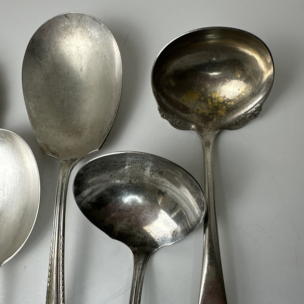 Vintage Silver Plated Serving Spoons LOT of Five (5), Nickel Plated/EP, England