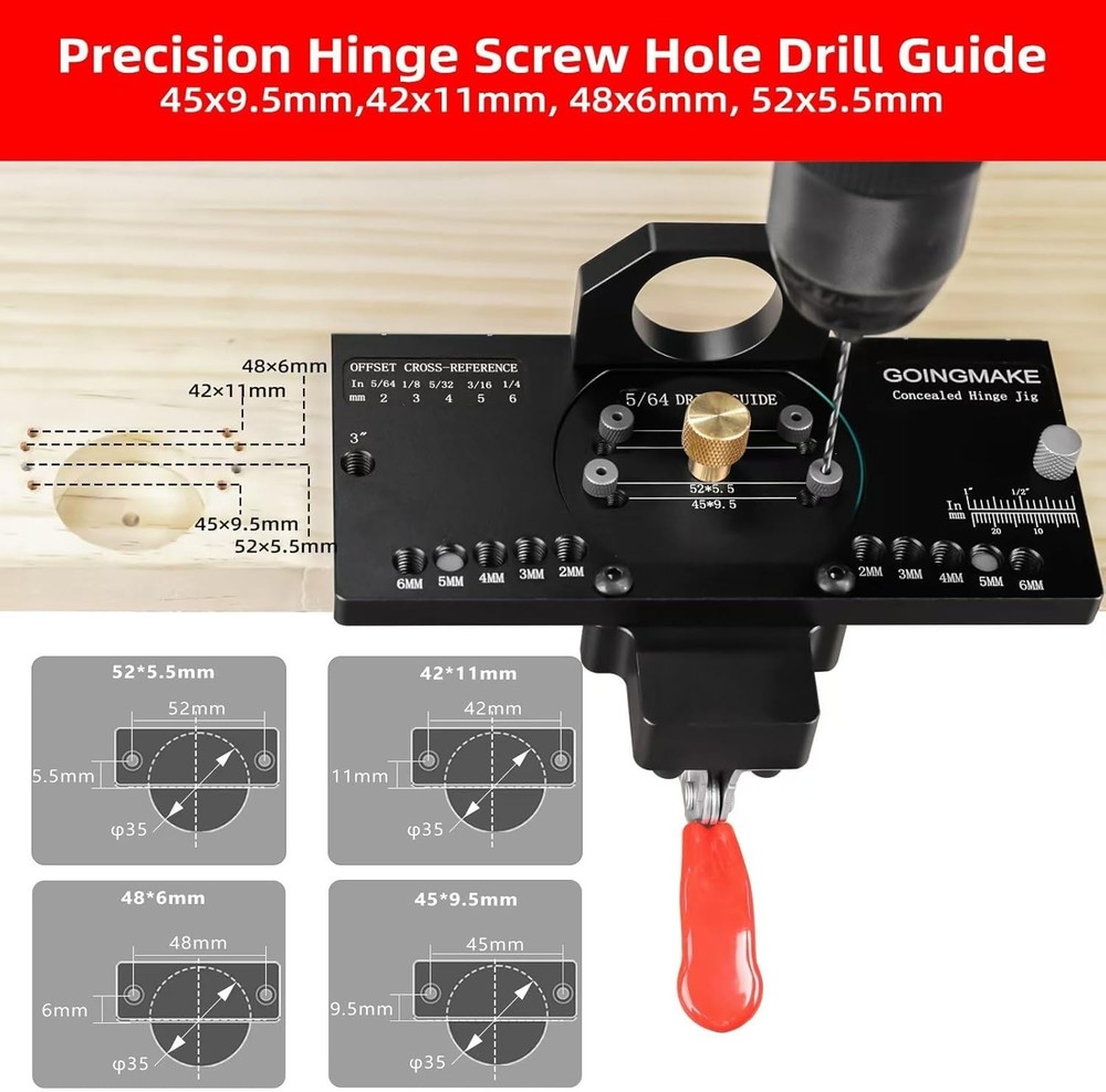 GOINGMAKE Metal Concealed Hinge Jig with Quick Clamp and Dust Vacuum Adapter