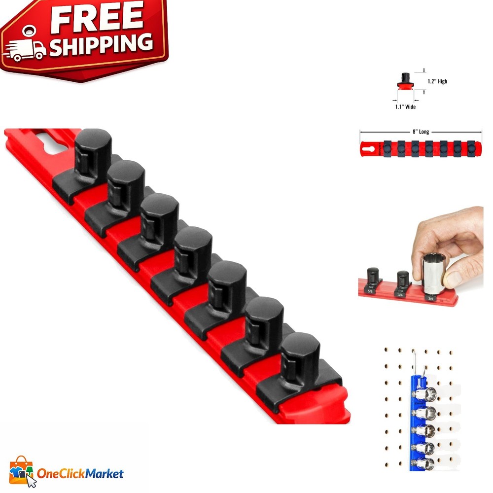 Adjustable 8-Inch Socket Organizer with 7 1/2-Inch Clips for Easy Tools Access