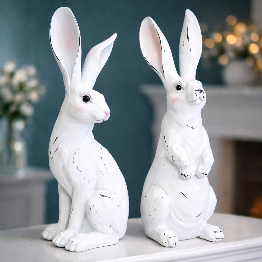 White Ceramic Easter Bunny Figurine Rabbit Statue 14 Inch Farmhouse 1 PCs RANDOM