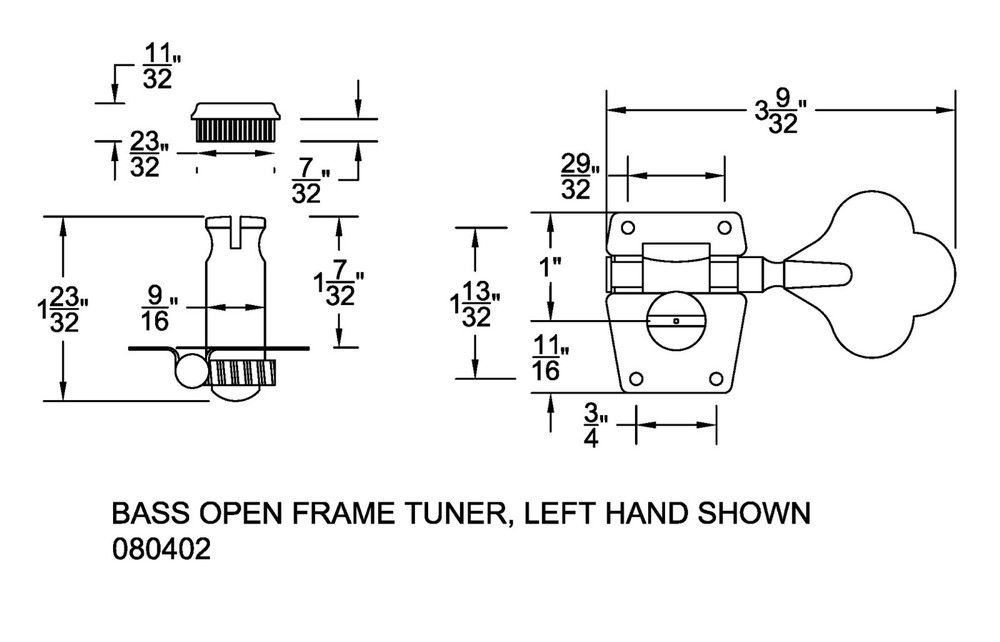 Tuning Machine 4 String Bass Open Frame LH Black Bitterroot 080402BK