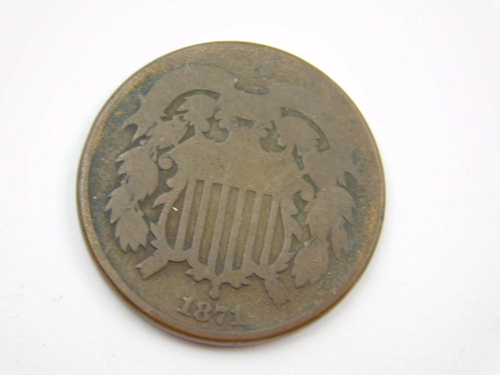1871 US TWO ( 2 ) Cent Piece Coin Good  (814)