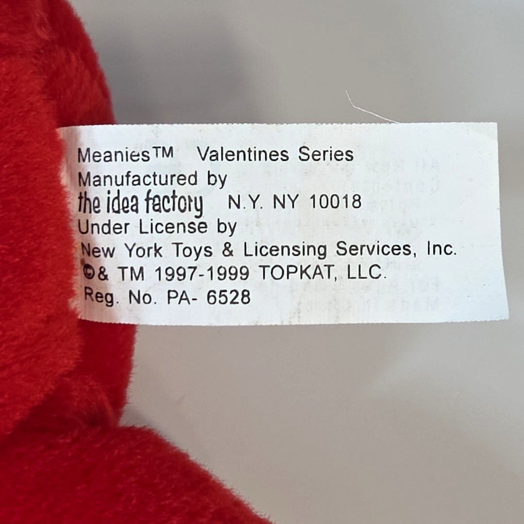 Idea Factory 1999 Meanies Valentines Red Heartless Bear Bean Bag Plush LE 7500