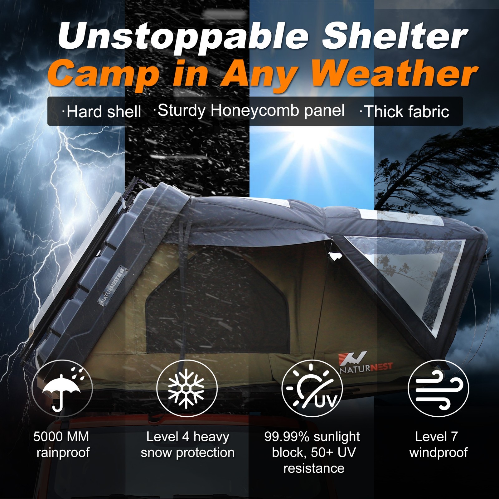 Naturnest Roof Top Tent Hardshell Pop-up Rooftop Tent Outdoor Camping Tent