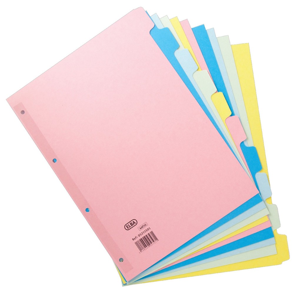 Elba Assorted A4 10 Part 240gm Divider - Manilla