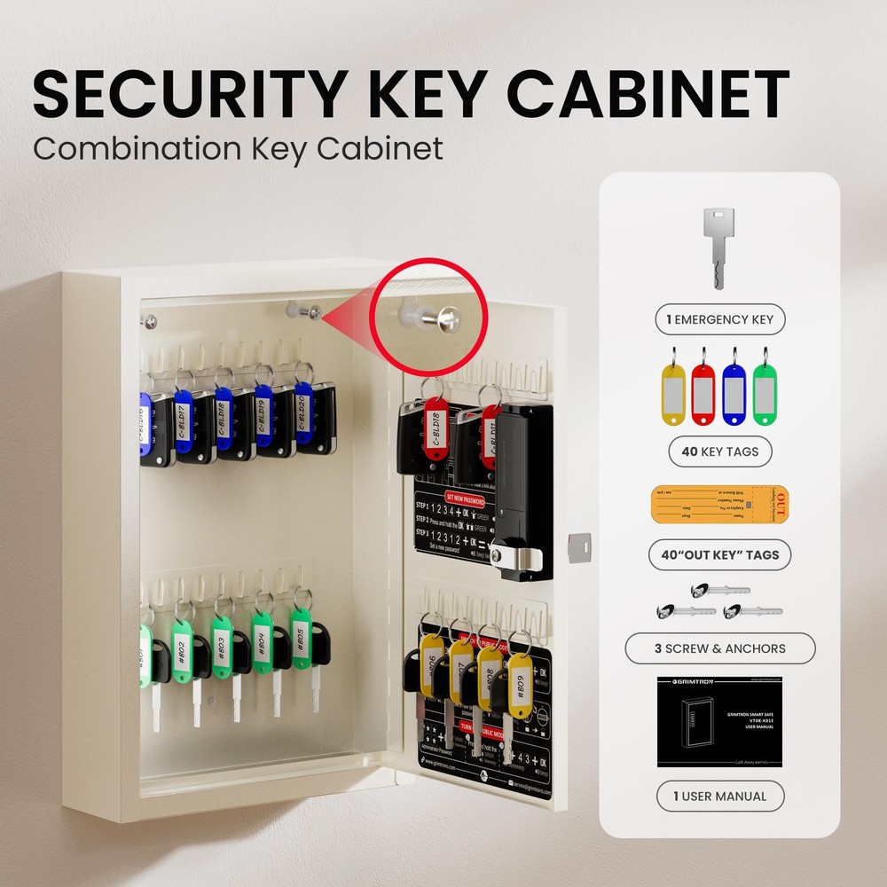 40 Keys Lock Box for Keys with Code, Electronic Key Box Wall Mount Cabinet, P...