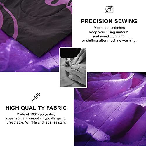 Purple Comforter Set Reversible Purple Rose Pattern Printed Bedding Down Queen