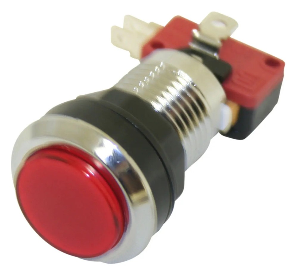 Red Long Length Illuminated chrome ring Arcade Game Push Button w/ microswitch