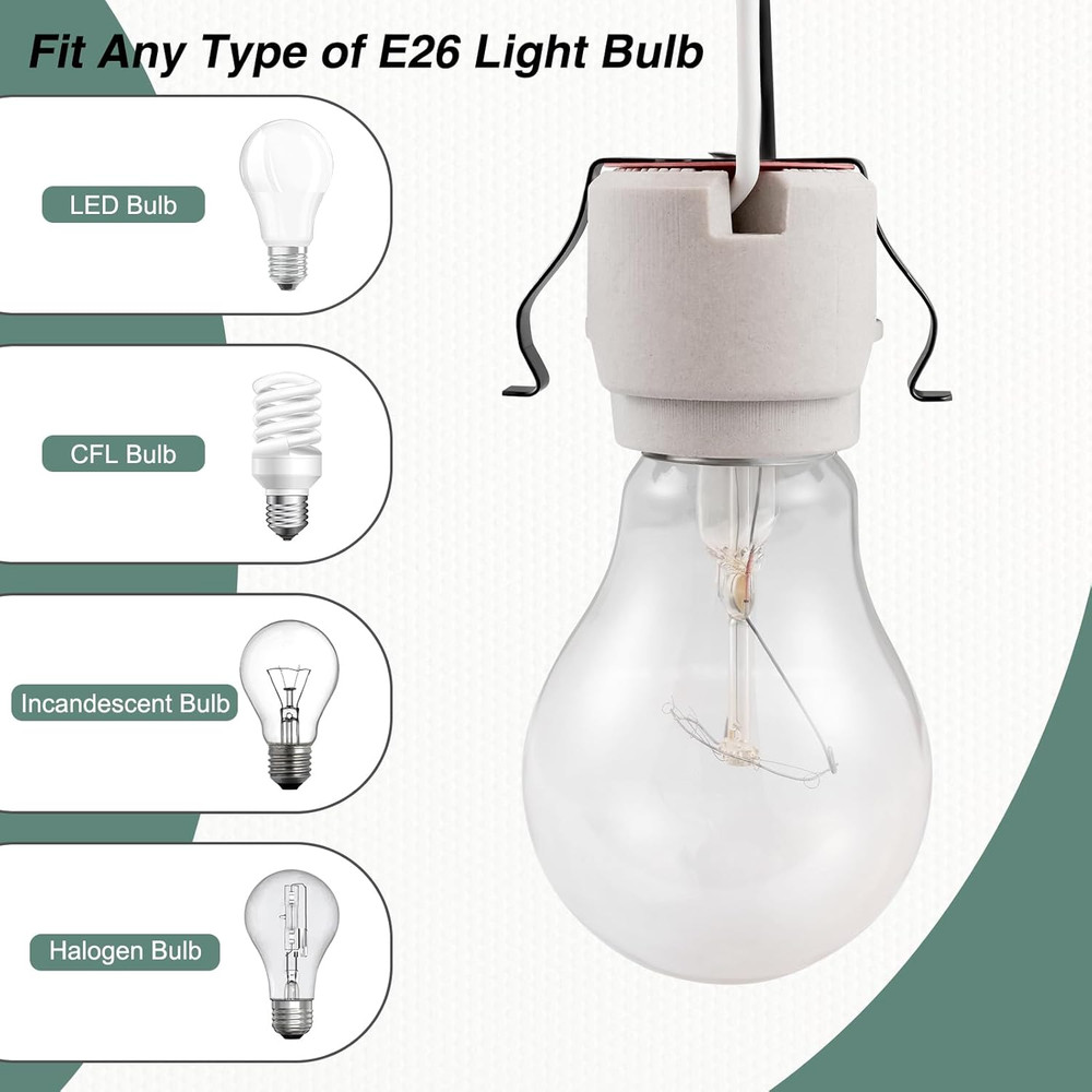 E26 Light Socket, Snap-In Bulb Socket, E26 Standard Medium Screw Lamp Holder, Em