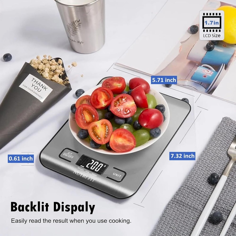 Digital Kitchen Scale with Backlit LCD - 11lb Capacity for Precision Cooking