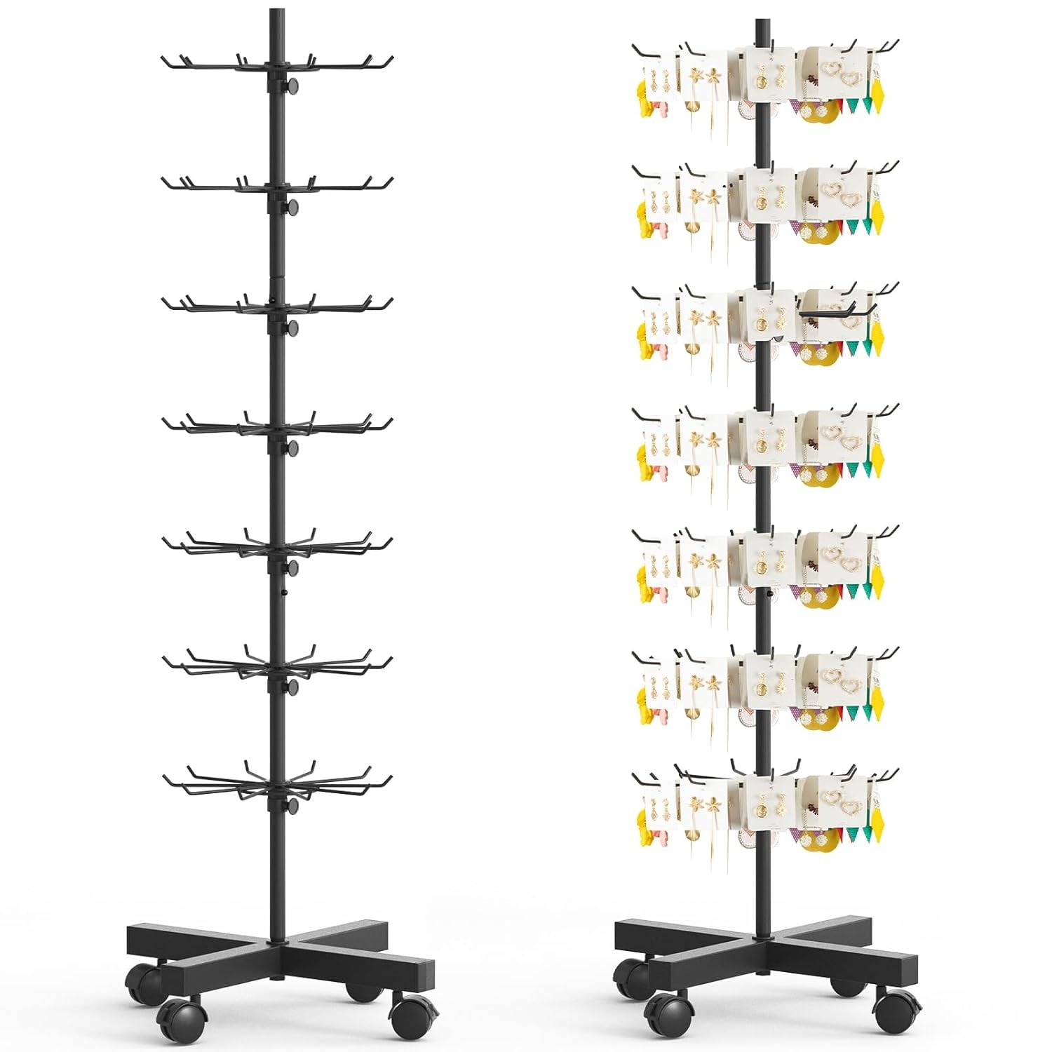 Retail Rotating Display Stand 7 Tier Rack W/ Hooks for Store Spinner Key Jewelry