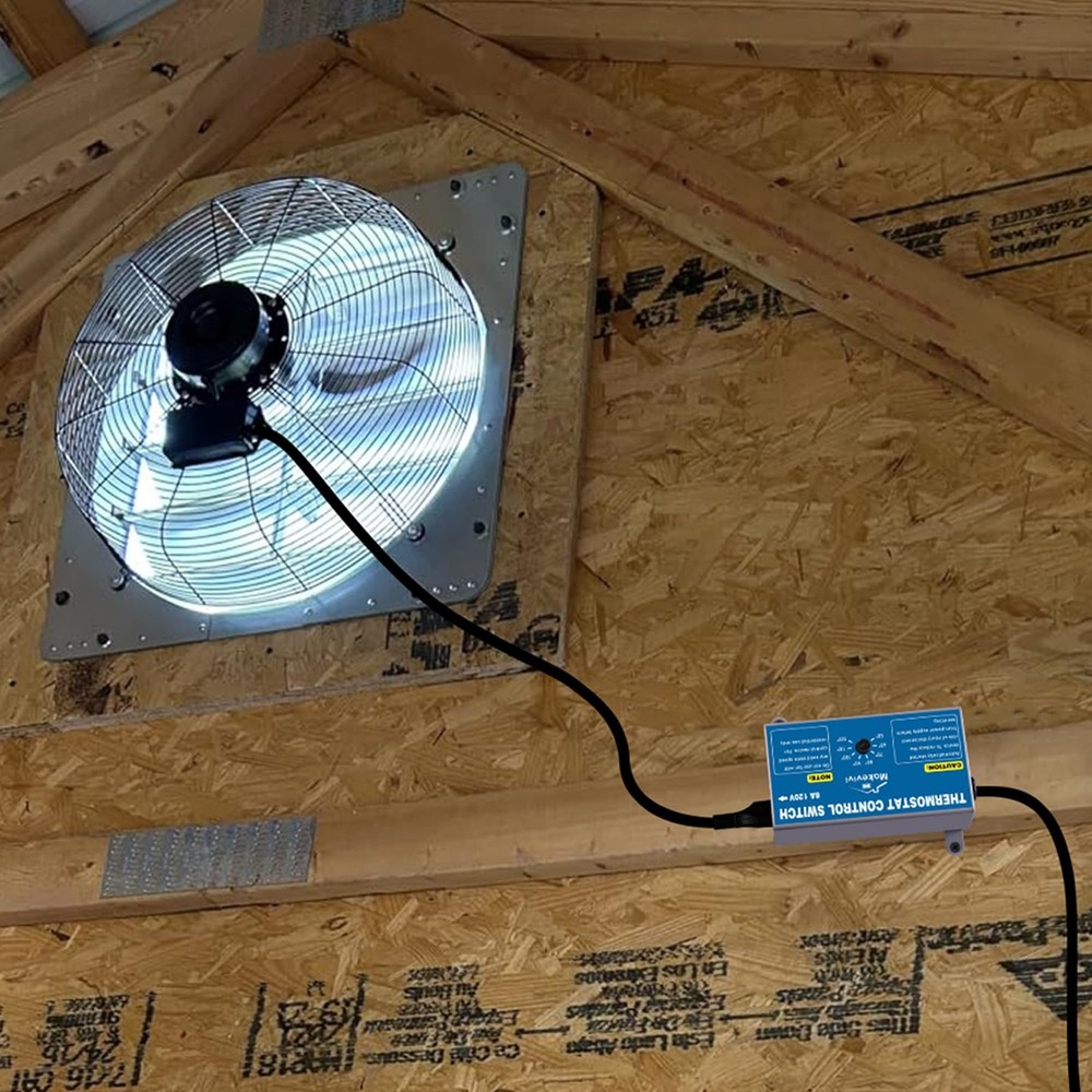 Attic Thermostat, Adjustable Temperature Controller for Attic Fan, with Overl...