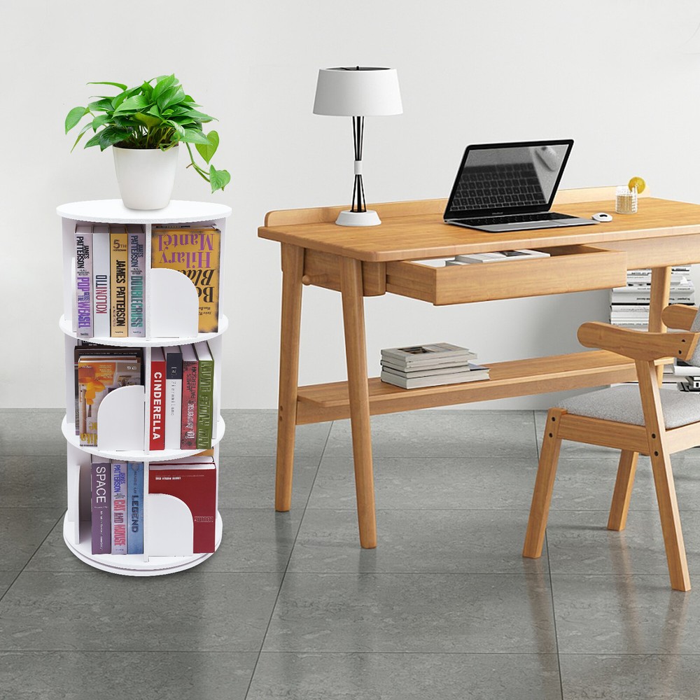 3-tier 360 Rotating Shelf Bookcase Bookshelf Stackable Floor Standing Organizer