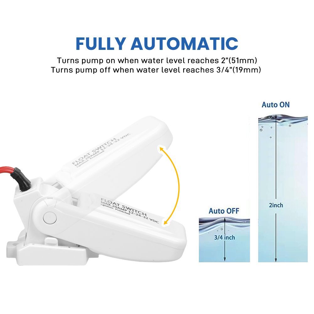 Automatic Float Switch For Bilge Water Pump 12V 24V 32V Boat Marine Boater Sport