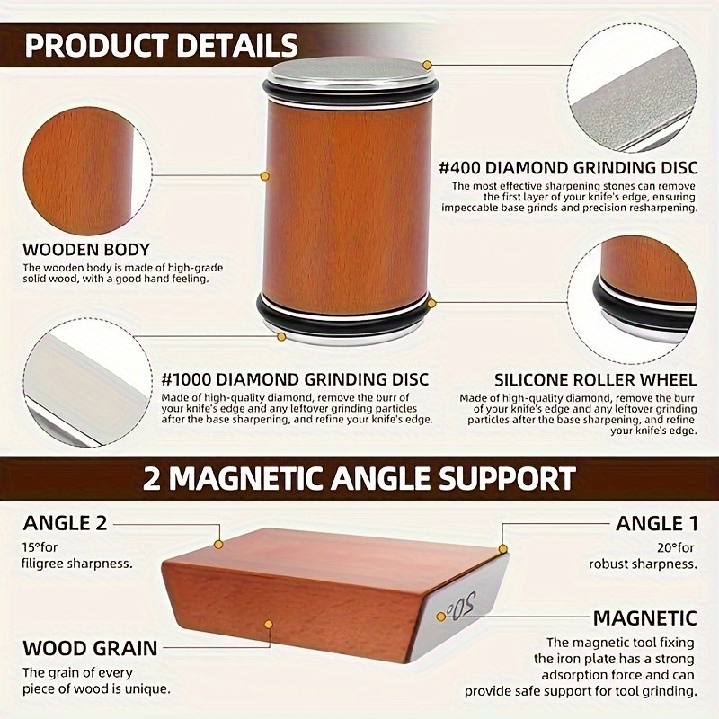 Diamond Rolling Knife Sharpener Straight Edge Roller Sharpening Tool 2-Angle