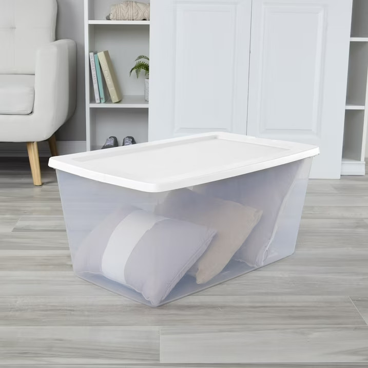 (2 pack) Sterilite 90 Quart Large Storage Bin, Clear Plastic Storage Container w
