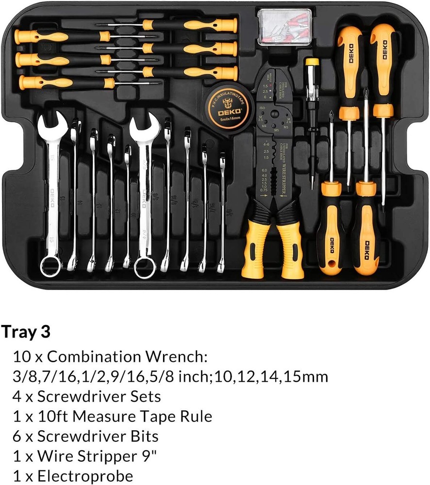 258 Piece Tool Kit with Rolling Tool Box Socket Wrench Hand Tool Set