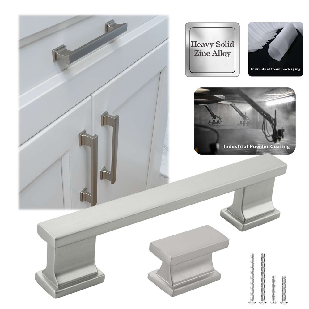 Solid Metal Brushed Nickel Cabinet Pulls Knobs Handles Kitchen Bathroom Drawers