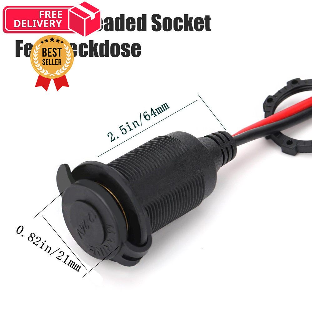 Dongge 4FT 12V/24V Fixed Thread Cigarette Lighter Socket Extension 4 FT, 4 ft