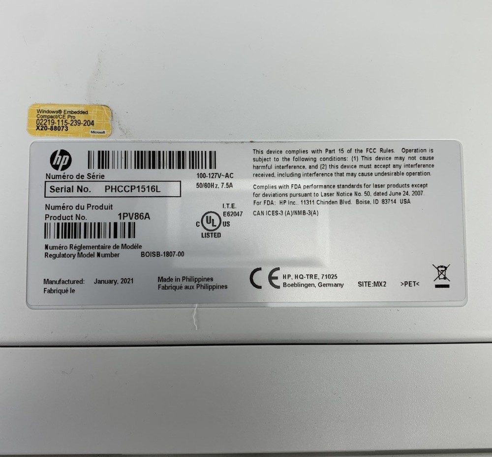 HP LaserJet Pro MFP M507 BOISB-1807-00 Printer Back Panel