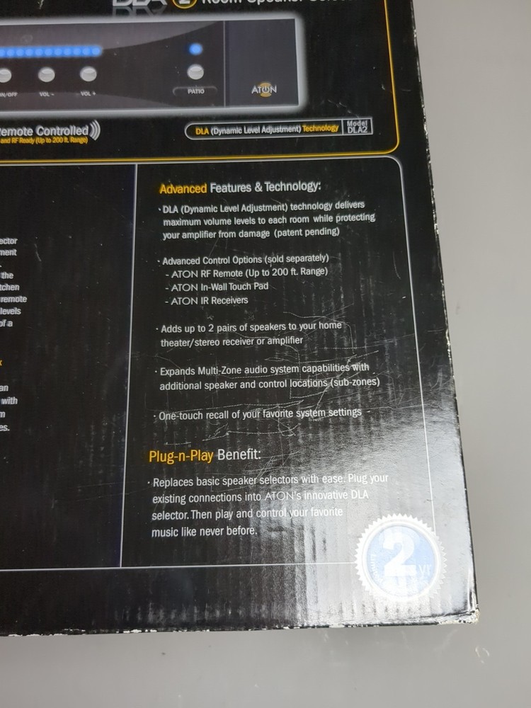 ATON DLA2 Multi-Zone 2-Room Speaker Selector RF Remote 200ft Open Box