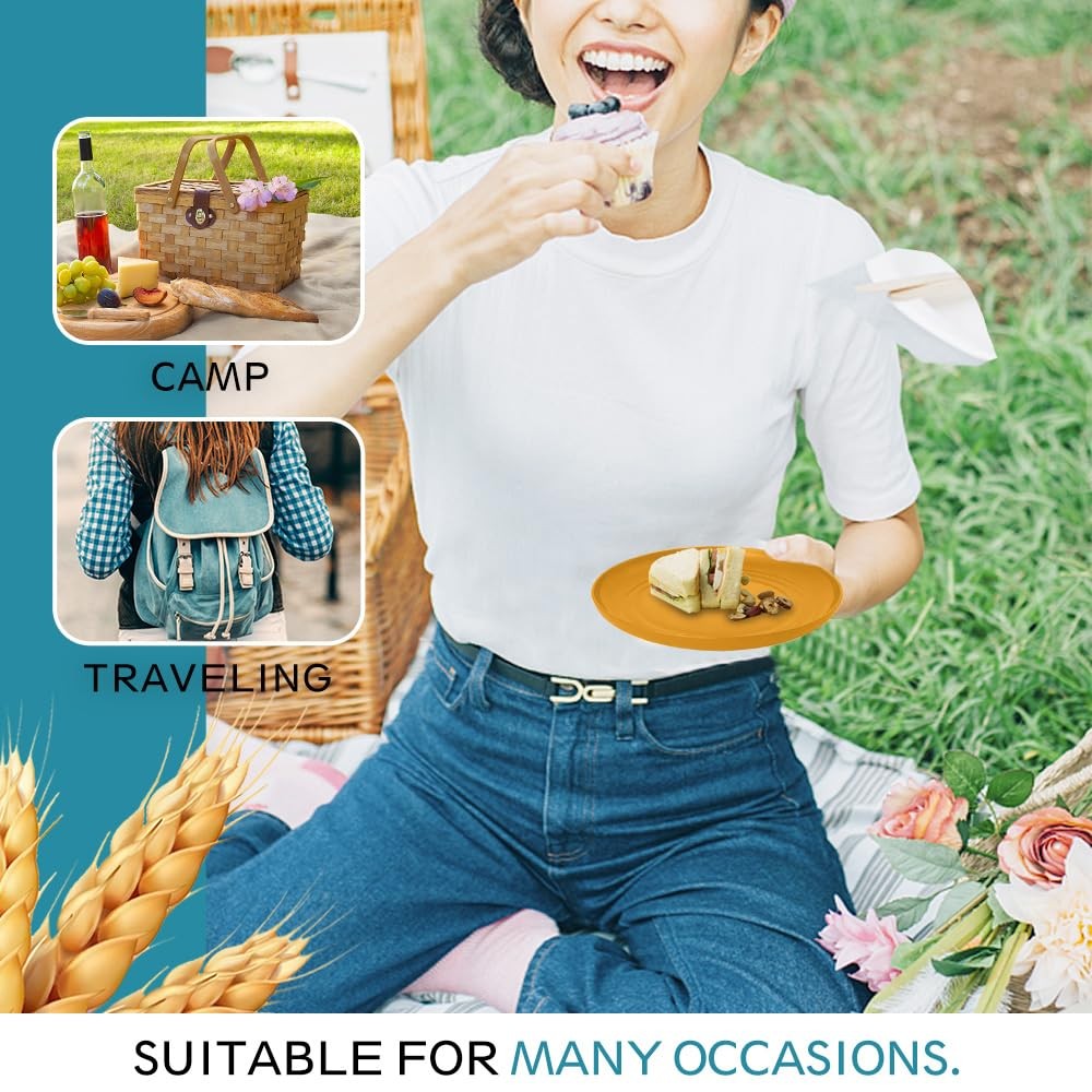 88 Piece Kitchen Plastic Wheat Straw Square Dinnerware Sets for 8