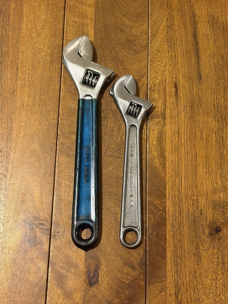 Vintage Klein Tools Adjustable Wrenches 8” 10” 2pcs