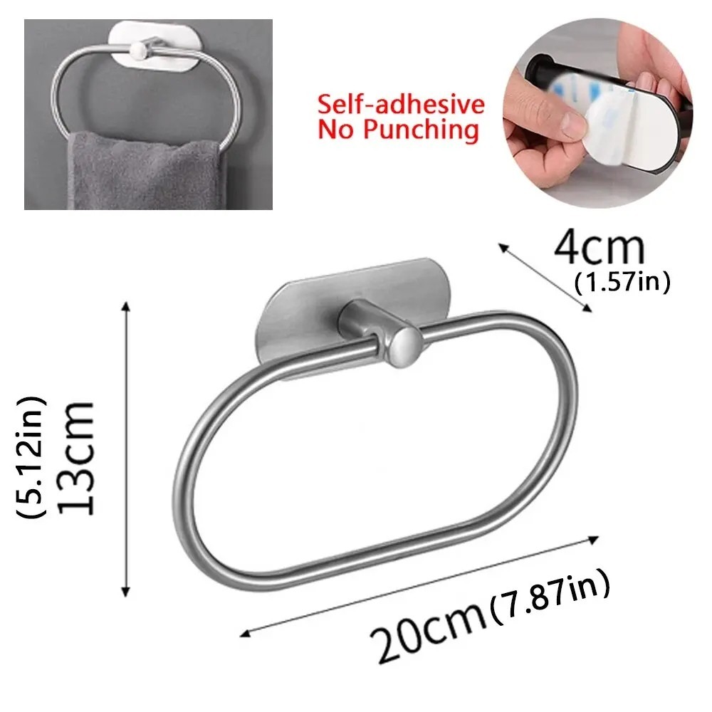 Bathroom Towel Ring Rack Holder Stainless Steel Wall Mounted Self-Adhesive