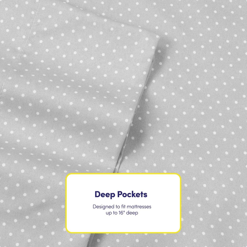 Queen Sheets Dot Grey - 6 Piece 1500 Supreme Collection Fine Brushed Microfib...