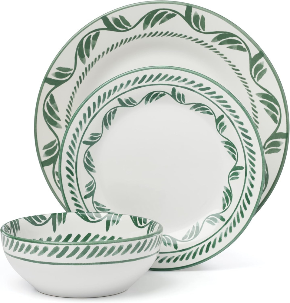 Dinnerware Set, Solear Green 12-Piece Set, Service for 4, Stoneware Material, Di