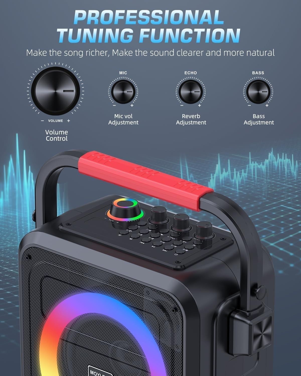 MOYLEAF Karaoke Machine Bluetooth Karaoke Speaker for Adults & Kids K253 - Black