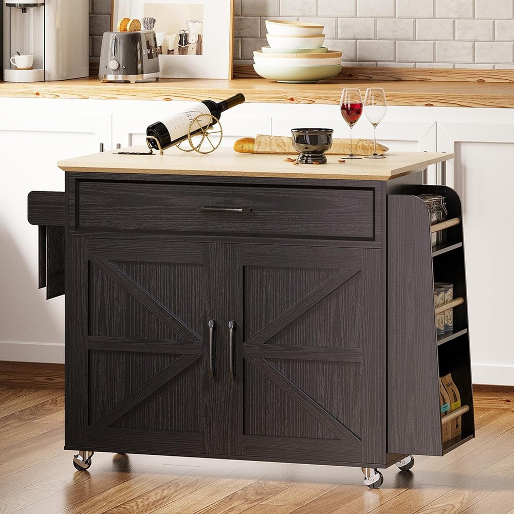 Kitchen Island Table with Storage Drop Leaf