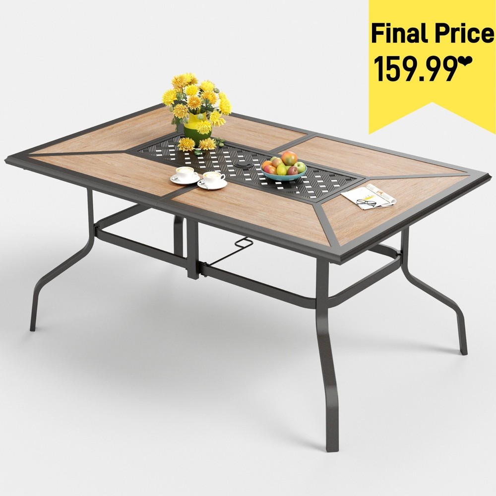 Outdoor Dining Table with 1.6''-2'' Umbrella Hole Patio Dining Table Rectangular
