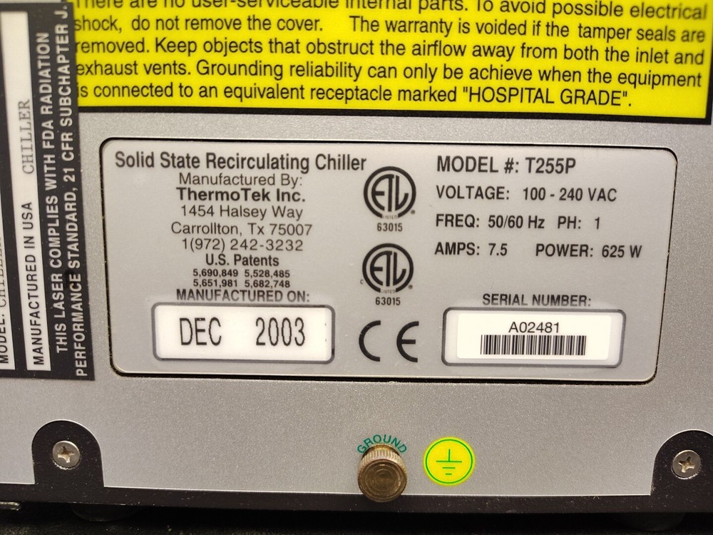 DPSS Lasers Model 3501 Laser Head With Thermotek Solid St. Recirculating Chiller