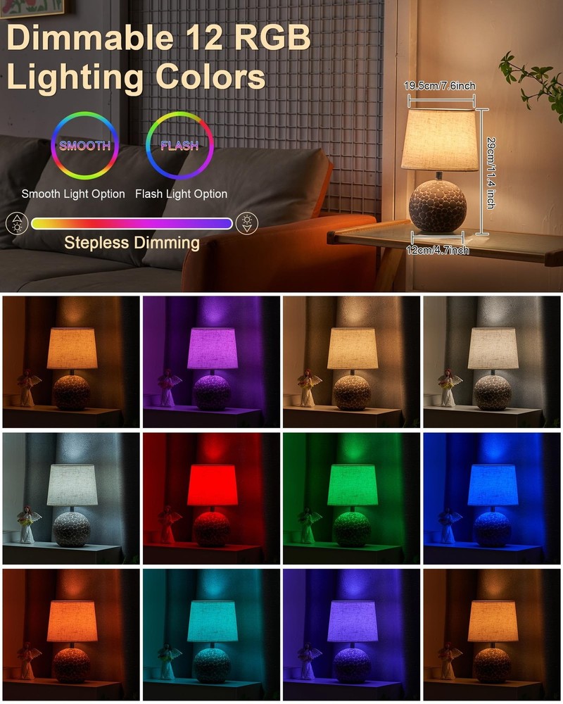 UMEXUS 11" H Ceramic Rechargeable Cordless Table Lamp with Timer & Remote - S...