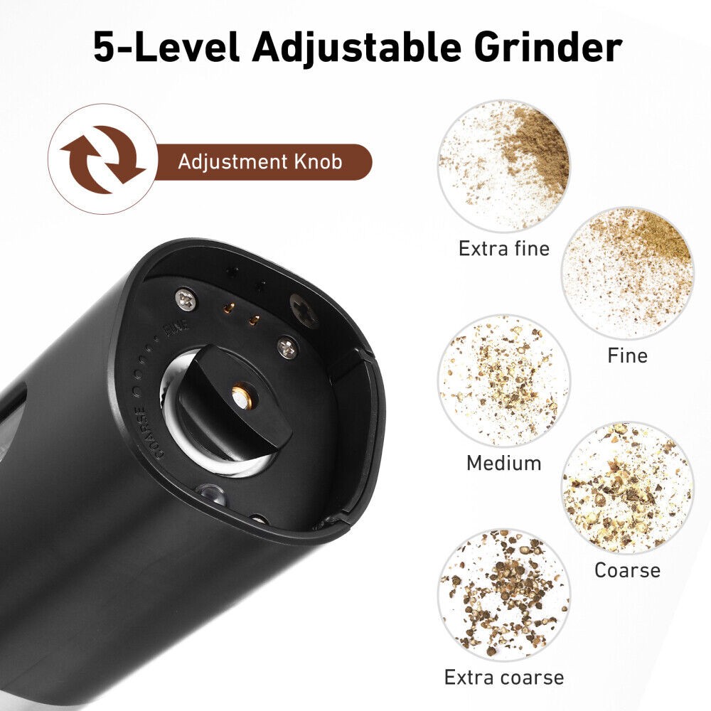 2 Pack Electric Automatic Gravity Salt and Pepper Grinder Spice Mill Adjustable