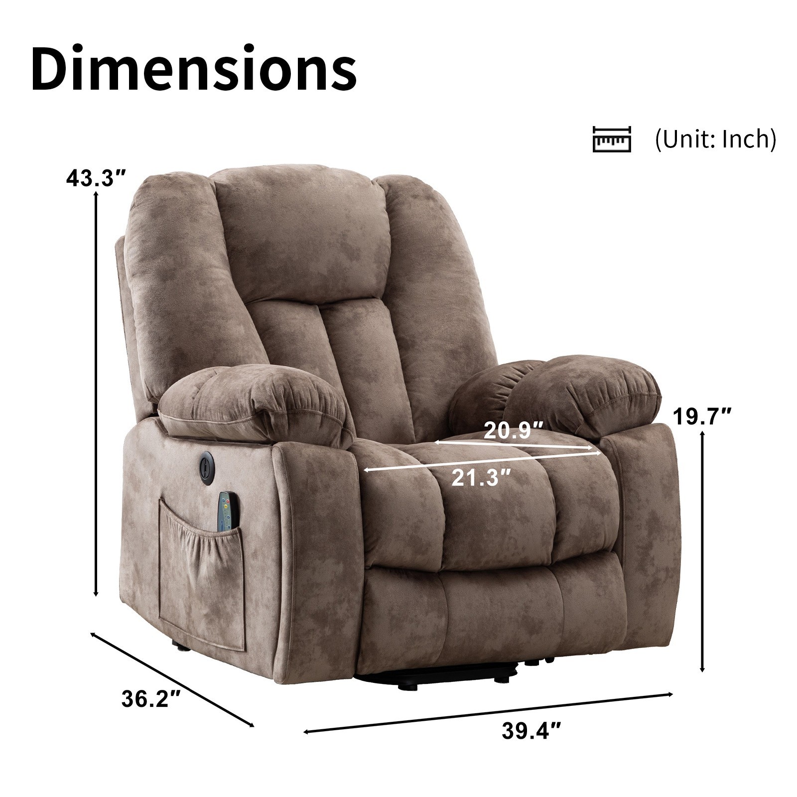 EBELLO Power Lift Recliner Chair w/ Massage & Heat for Elderly Overstuffed Wide