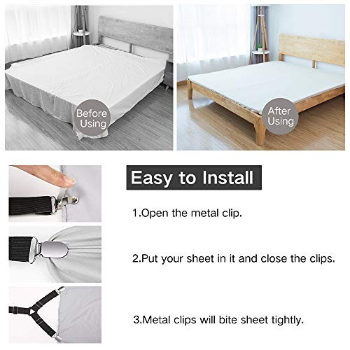 Bed Sheet Fasteners, 4 Pcs Adjustable Triangle Elastic Suspenders Grip