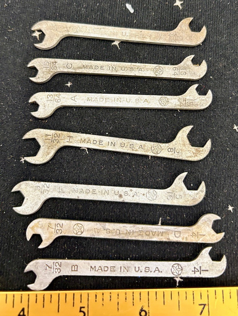 Vintage K Star Tool Ignition Wrenches Lot Of 7 Different Sizes USA SAE 3" Long
