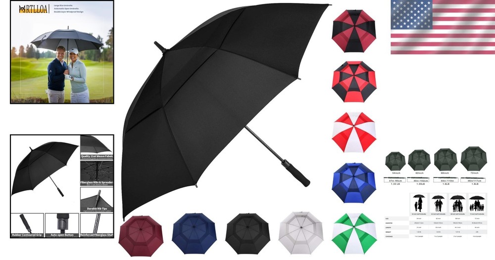 Extra Large Golf Umbrella, 68 Inch - Windproof & Waterproof