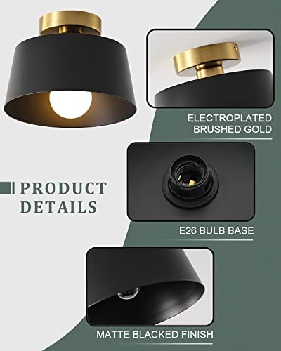 2 Pack Ceiling Light Fixture, Hallway Ceiling Light with Gold 2 Pack Black