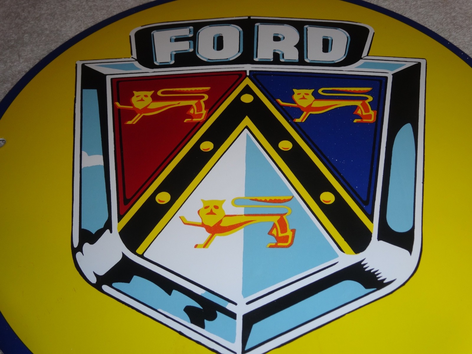 VINTAGE 11 3/4 in FORD AUTOMOBILE & TRUCK ADV. SIGN HEAVY METAL PORCELAIN #S 217