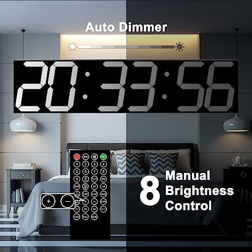 Digital Wall Clock, Oversize Led Digital Clock with Auto Dimmer, Huge White