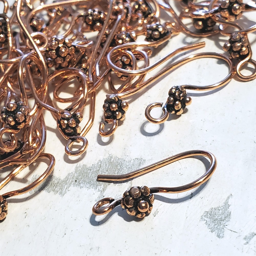 Fancy Handcrafted India Solid Copper Bali Bead Ear Hooks Earring Wires 10 pcs