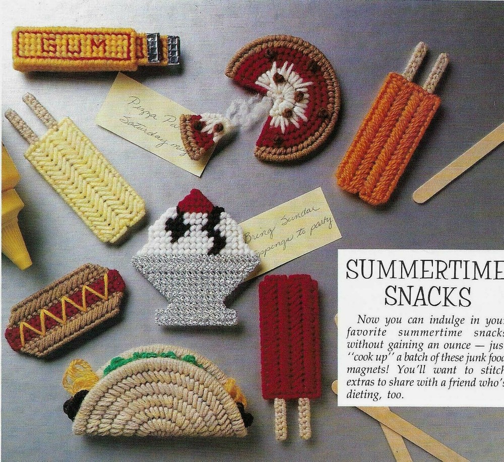 SUMMERTIME SNACKS MAGNETS HOME DECOR PLASTIC CANVAS PATTERN INSTRUCTIONS
