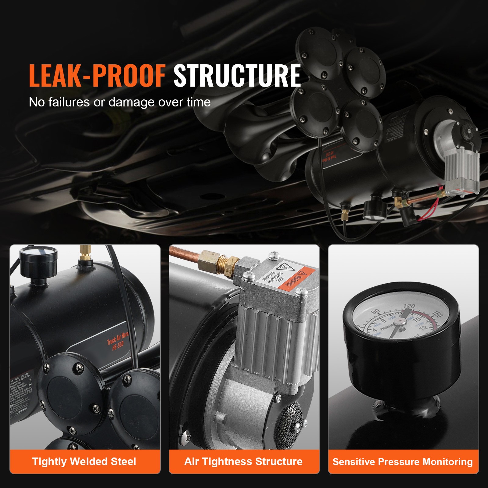 Train Horns Kit 4 Trumpet Air Horn Kit 120psi Air Compressor 0.8 Gal Tank Truck